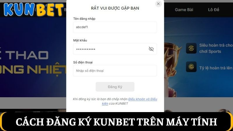 đăng ký Kunbet trên máy tính