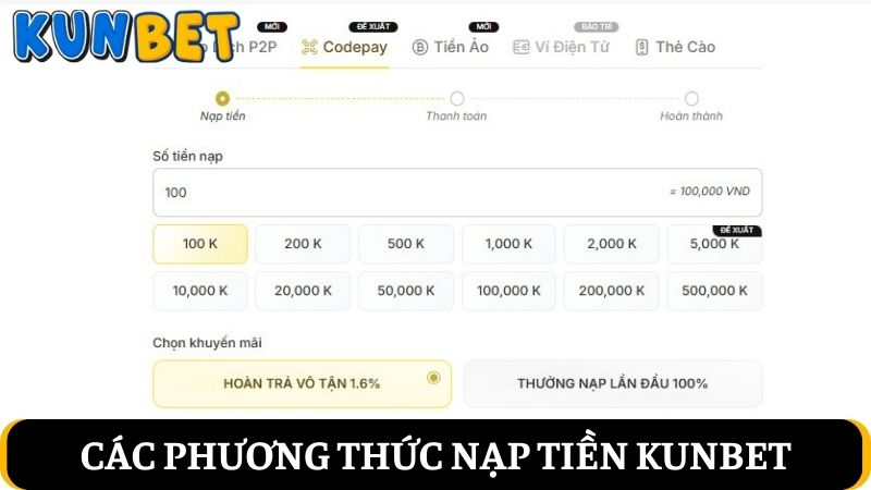 Phương thức nạp tiền Kunbet